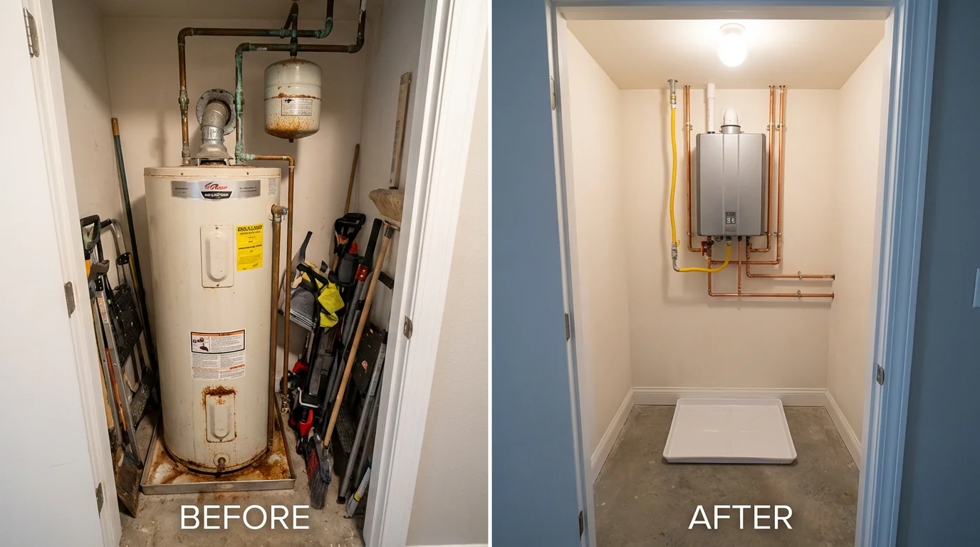 Tank water heater versus wall-mounted tankless unit comparison for Atglen, PA homeowners