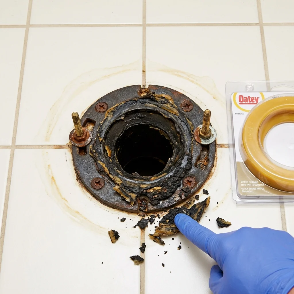 Failed wax ring showing water seepage at the base of a toilet in a Atglen, PA home